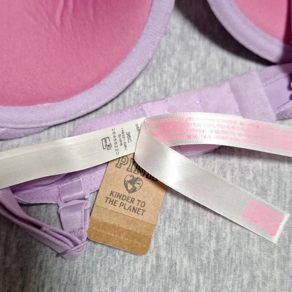 PINK VICTORIA SECRET PUSH UP BRA SIZE 36C LILA - Picture 6 of 6